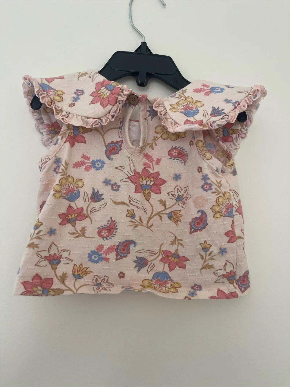 Girls Floral Two-Piece Set with Ruffle Collar - Pink Floral
